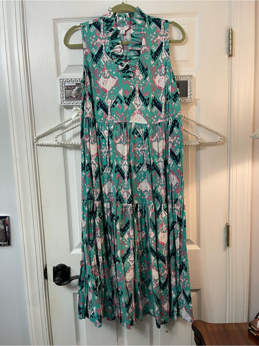 Sleeveless Teal Ikat Tiered Dress Crown & Ivy